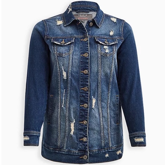 💙NWT Torrid Distressed Longline Medium Wash Denim Jacket 3X💙 - Picture 7 of 9